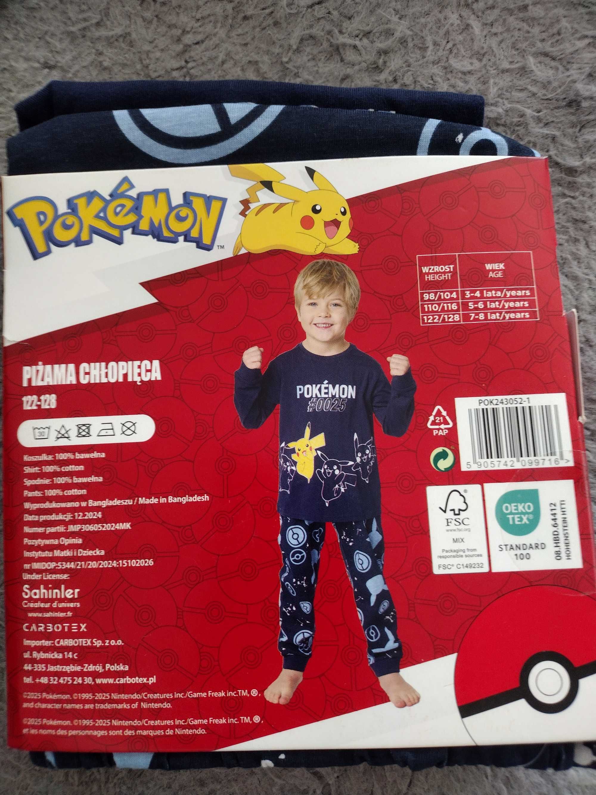 Piżama dwuczęściowa 122-128 dla chłopaka pokémon Pikachu