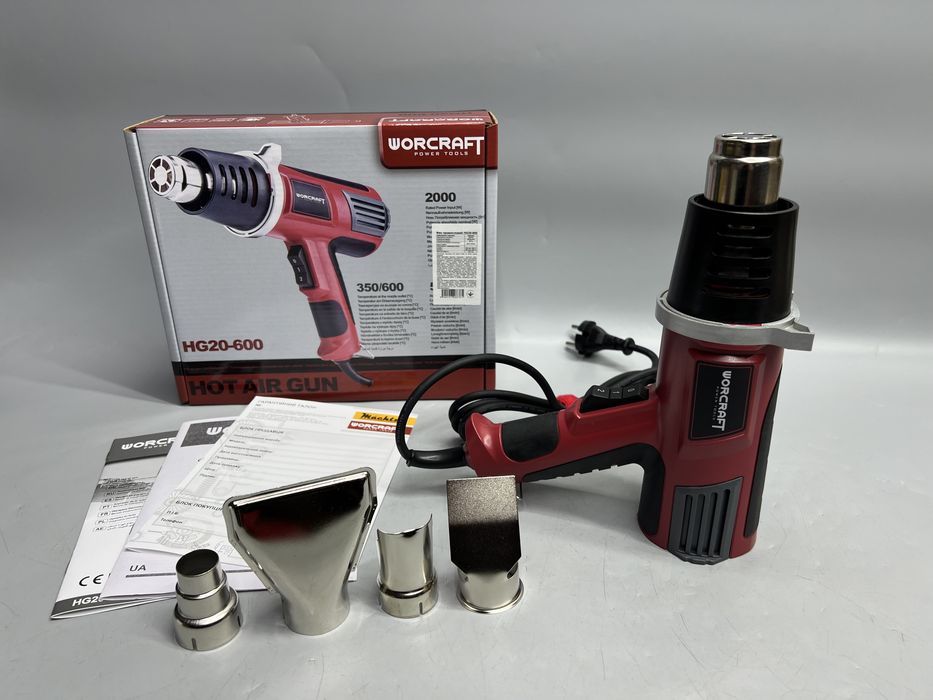 Фен строительный Worcraft HG20-600 с насадками