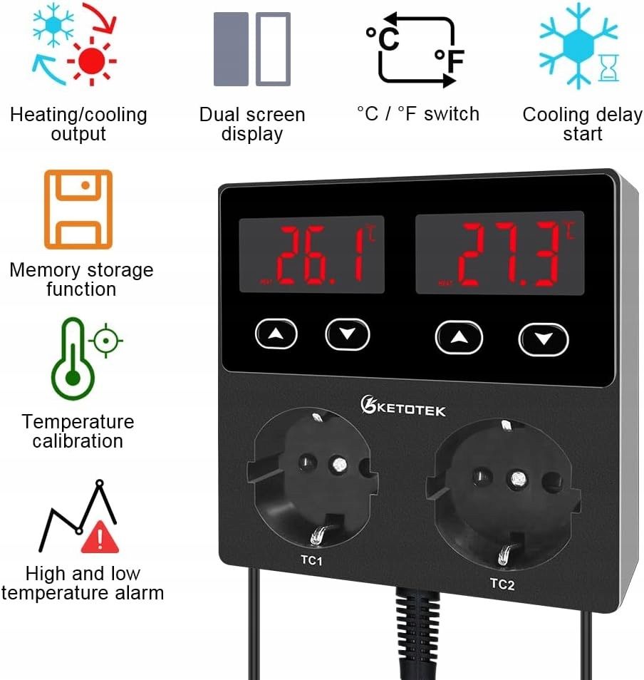 KT99pro Podwójny cyfrowy regulator temperatury Wyjście 10A do hodowl