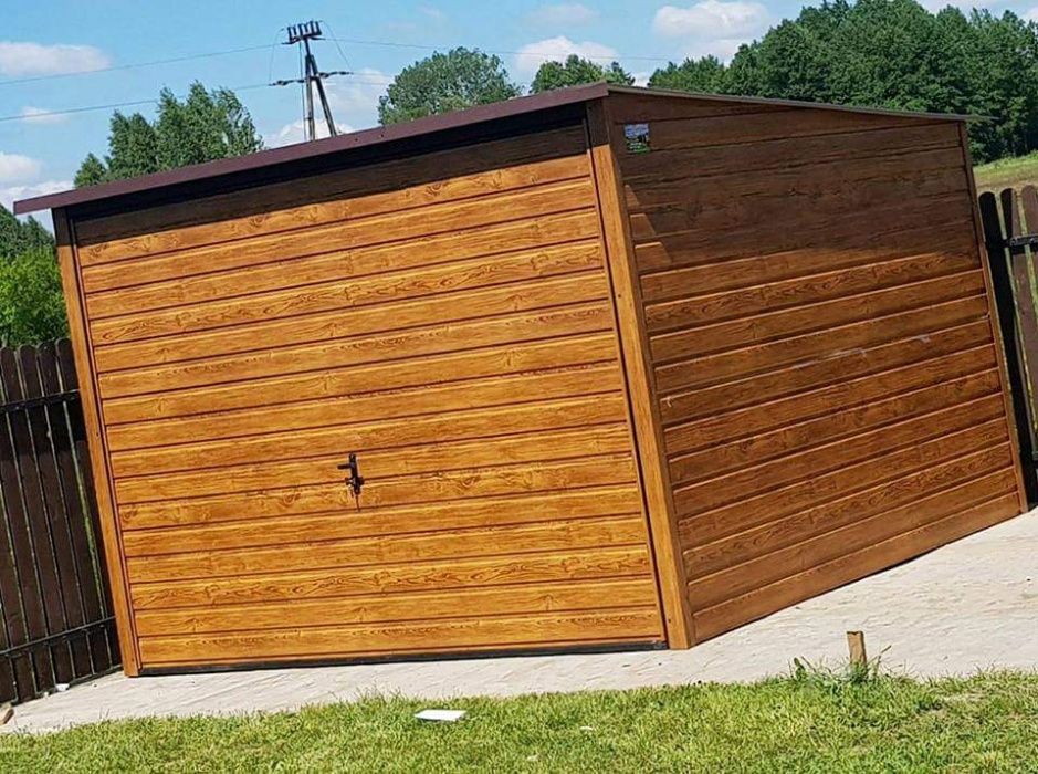 Schowek ogrodowy 3x3 | Garaż blaszany | Drewnopodobny | Brama uchylna