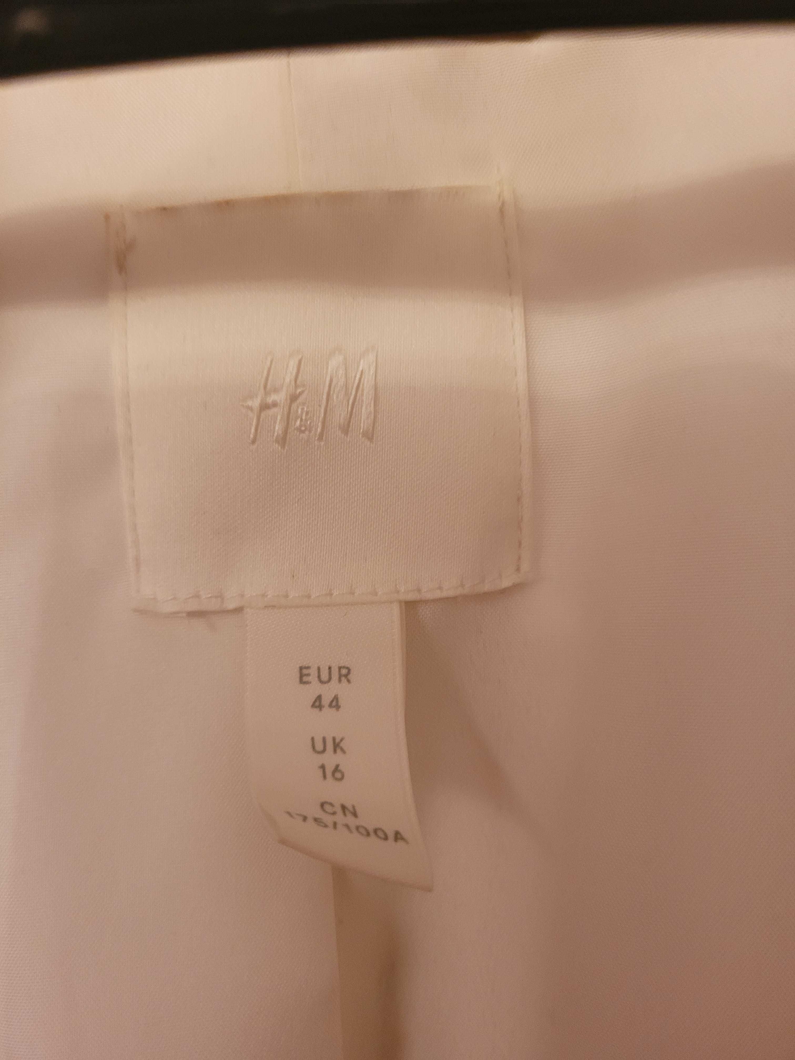 Marynarka H&M biała/ecru w brązowe/beżowe pasy pionowe r. 44