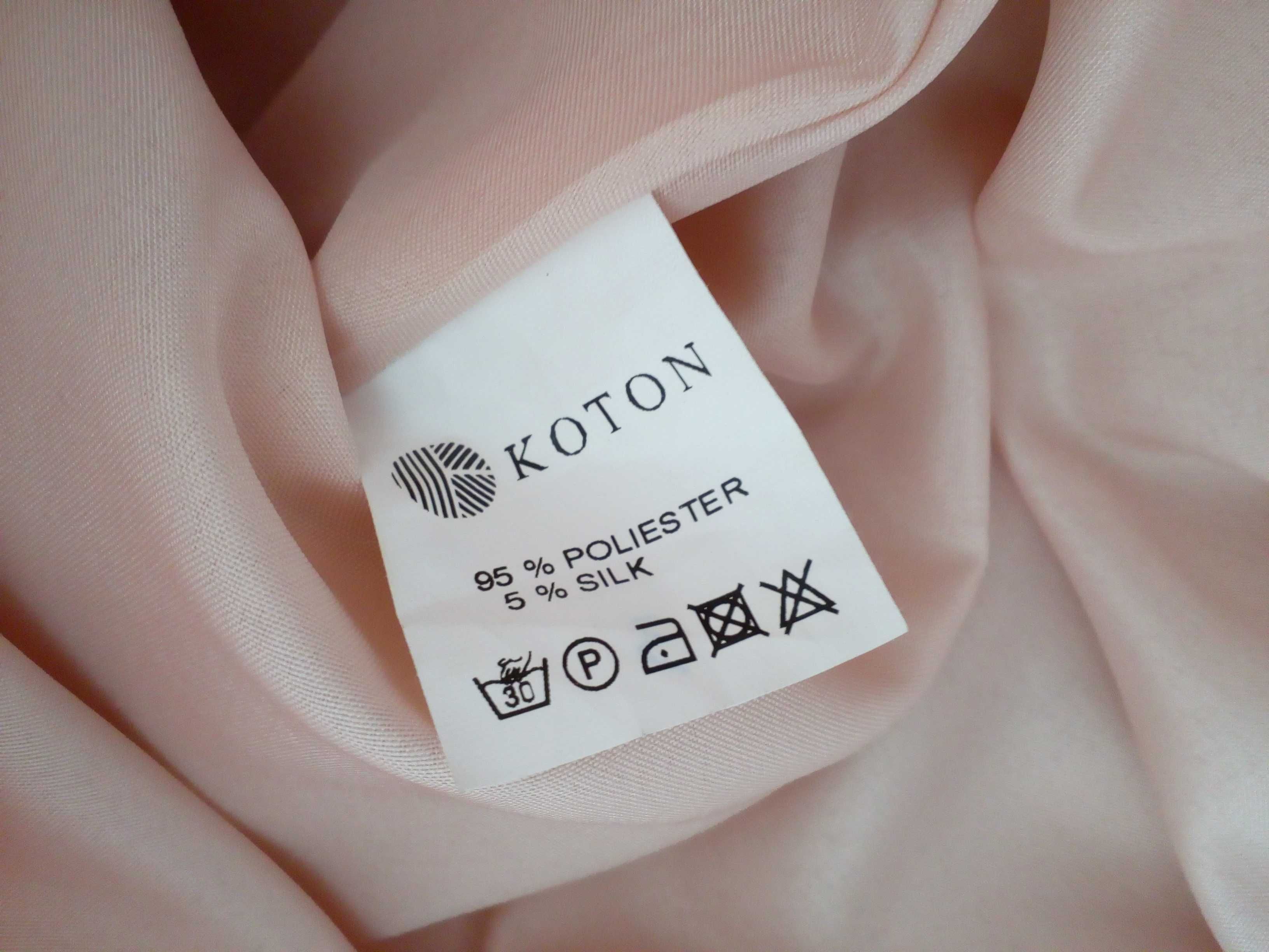 Łososiowa elegancka sukienka Koton 36 w kwiatki hafty jedwab jak nowa