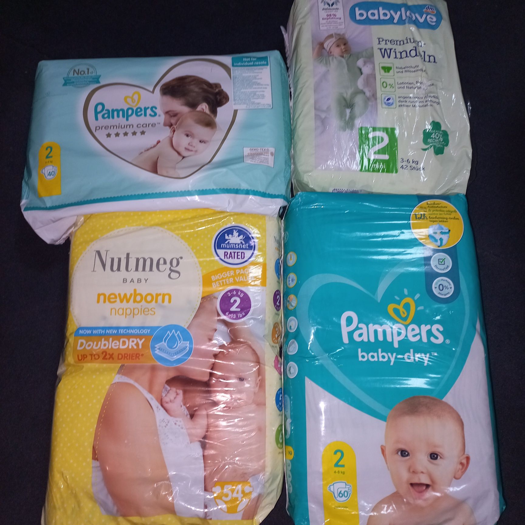 Duży Zestaw pampersy 2 Pampers premium care, baby-dry Nutmeg,Babylove