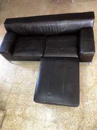 Sofa cabedal preto com chaise longue