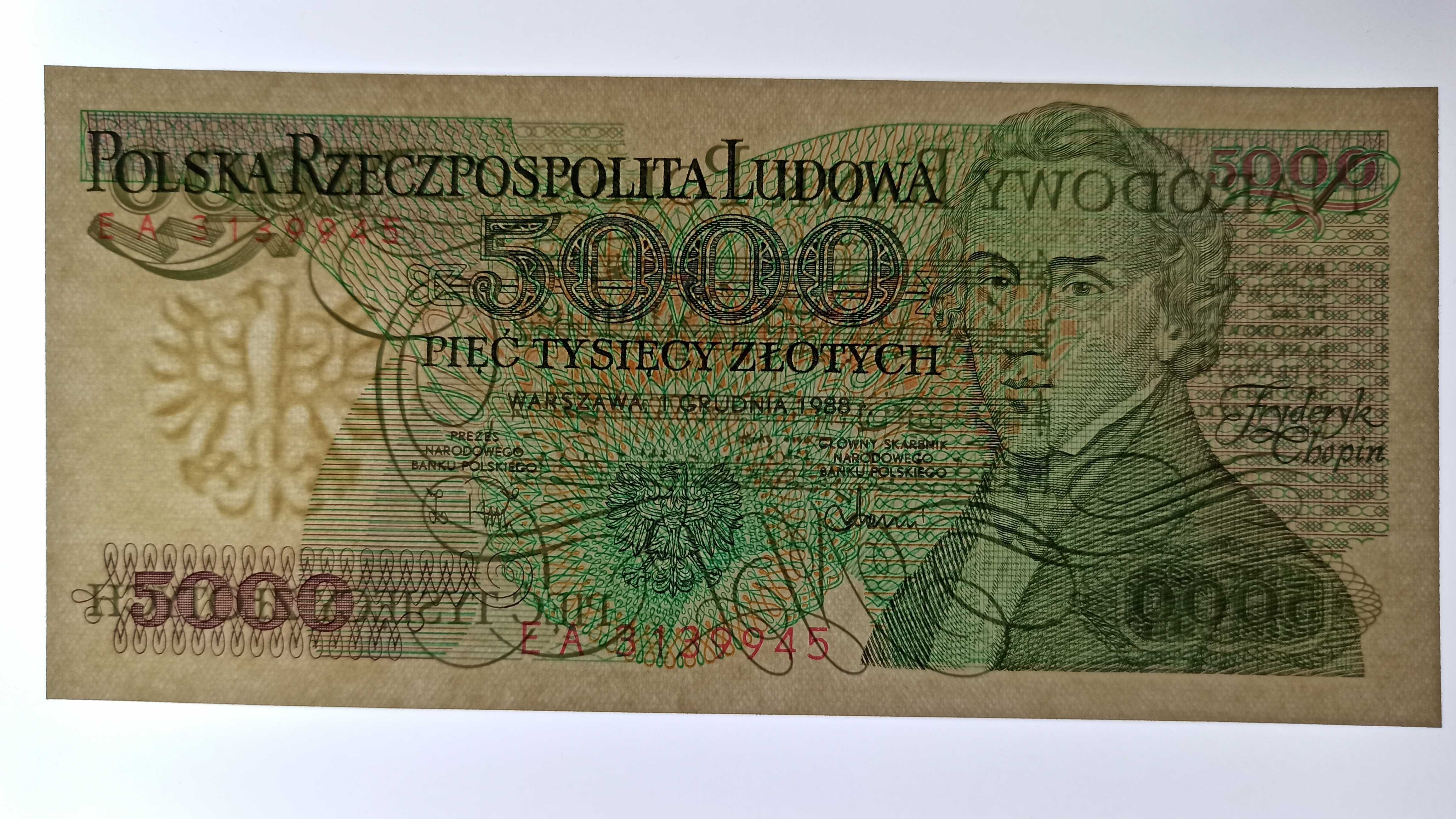 Banknot PRL 5000 zł 1982 r. UNC seria AW