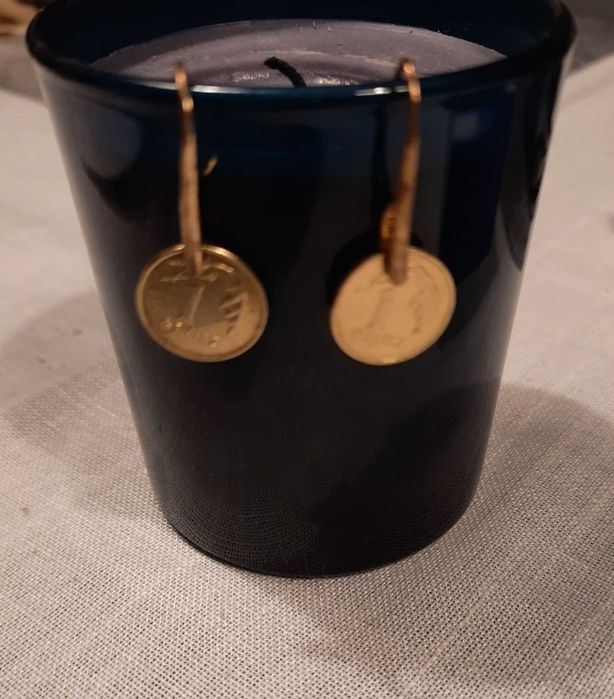 Kolczyki zlote monety monetki 1 grosz stal chirurgiczna 1 groszowki