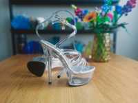 Transparentne szklanki sandałki szpilki 15cm buty pole dance high heel