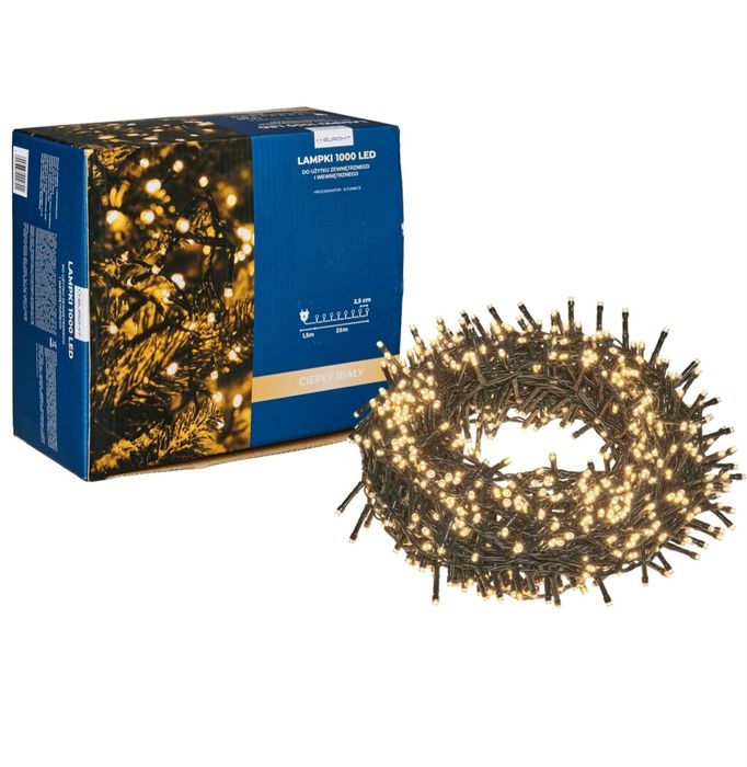 Lampki Choinkowe 1000 led, 8 funkcji, programator, ciepły biały,
