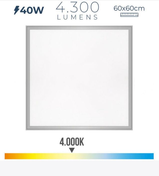 4x Painel de LED Osram 40w 4300lm Ra80 60x60cm 4000k Luz do Dia Edm