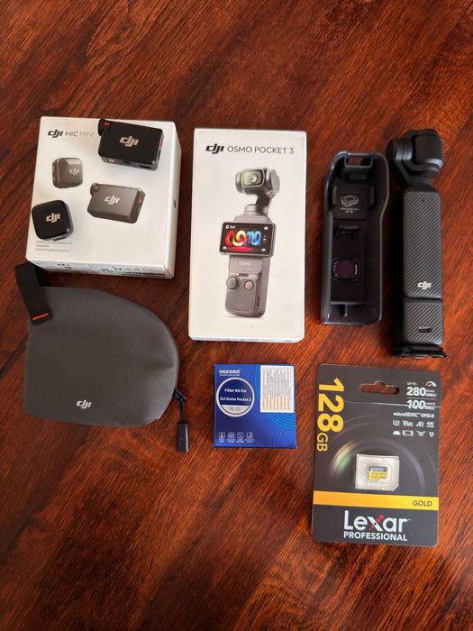 DJI Osmo Pocket 3 + DJI MIC MINI + Filtro ND + Cartão micro SD 128GB