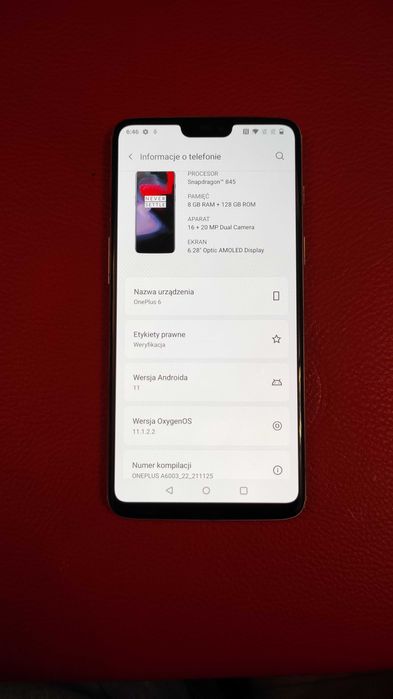 smartfon telefon OnePlus 6 128GB + ładowarka