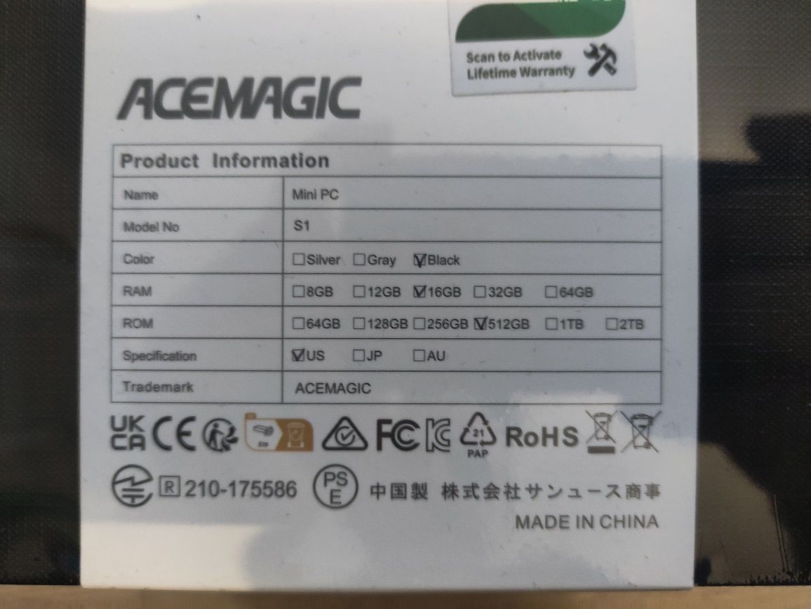 Міні ПК Acemagic S1 16Гб, 512Гб, dual lan, wifi6, bt5.2