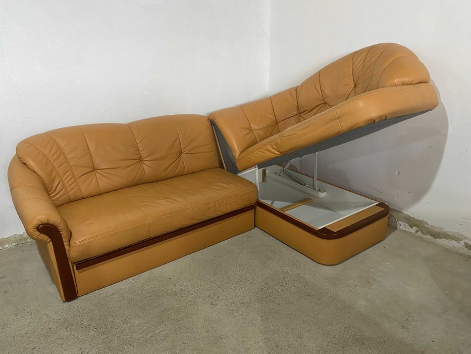 Шкіряний кутовий розкладний диван з натуральноі шкіри