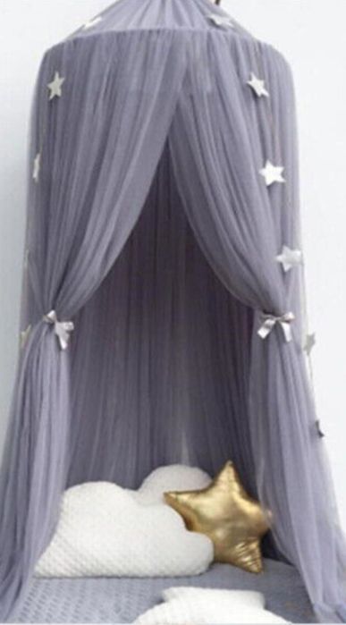 Szary baldachim z włóczki, baldachim do łóżka Wenscha, zasłona do dzie