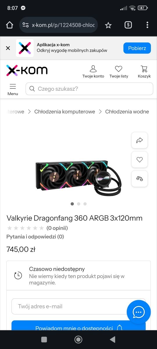 ** Prawie NOWE Chłodzenie wodne Valkyrie Dragonfang 360 ARGB |