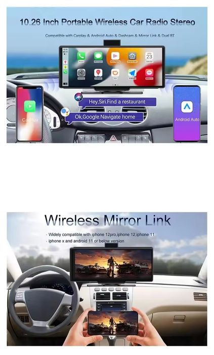 Rádio Carplay Portátil Android Auto Cámara 4K Yuehoo 10,26" NOVO