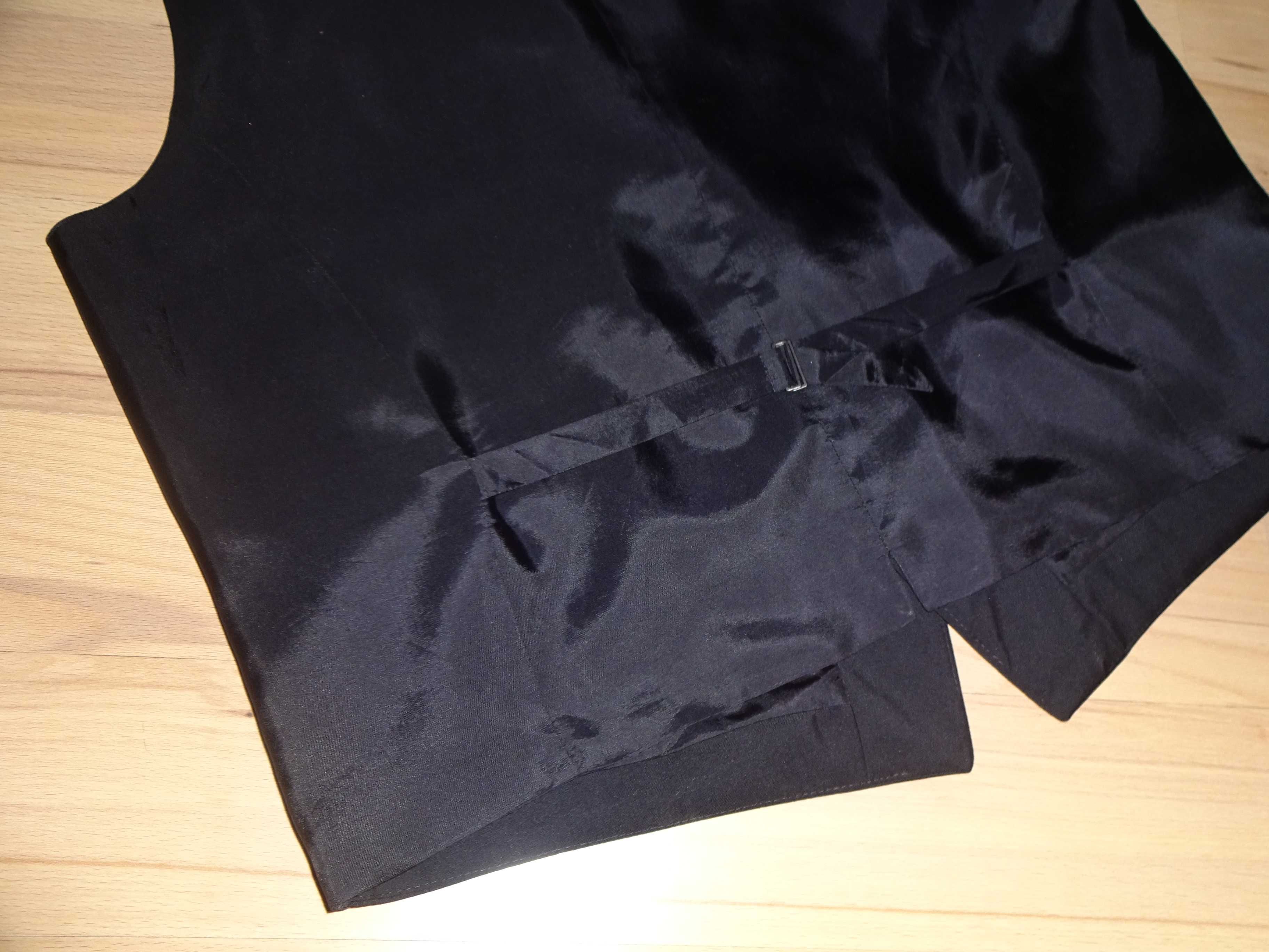 HUGO BOSS czarna elegancka kamizelka na guziki WOOL cieńka wełna r. 52