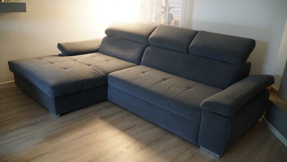 Narożnik - piękny kolor, rozkładany z funkcją spania, stan super