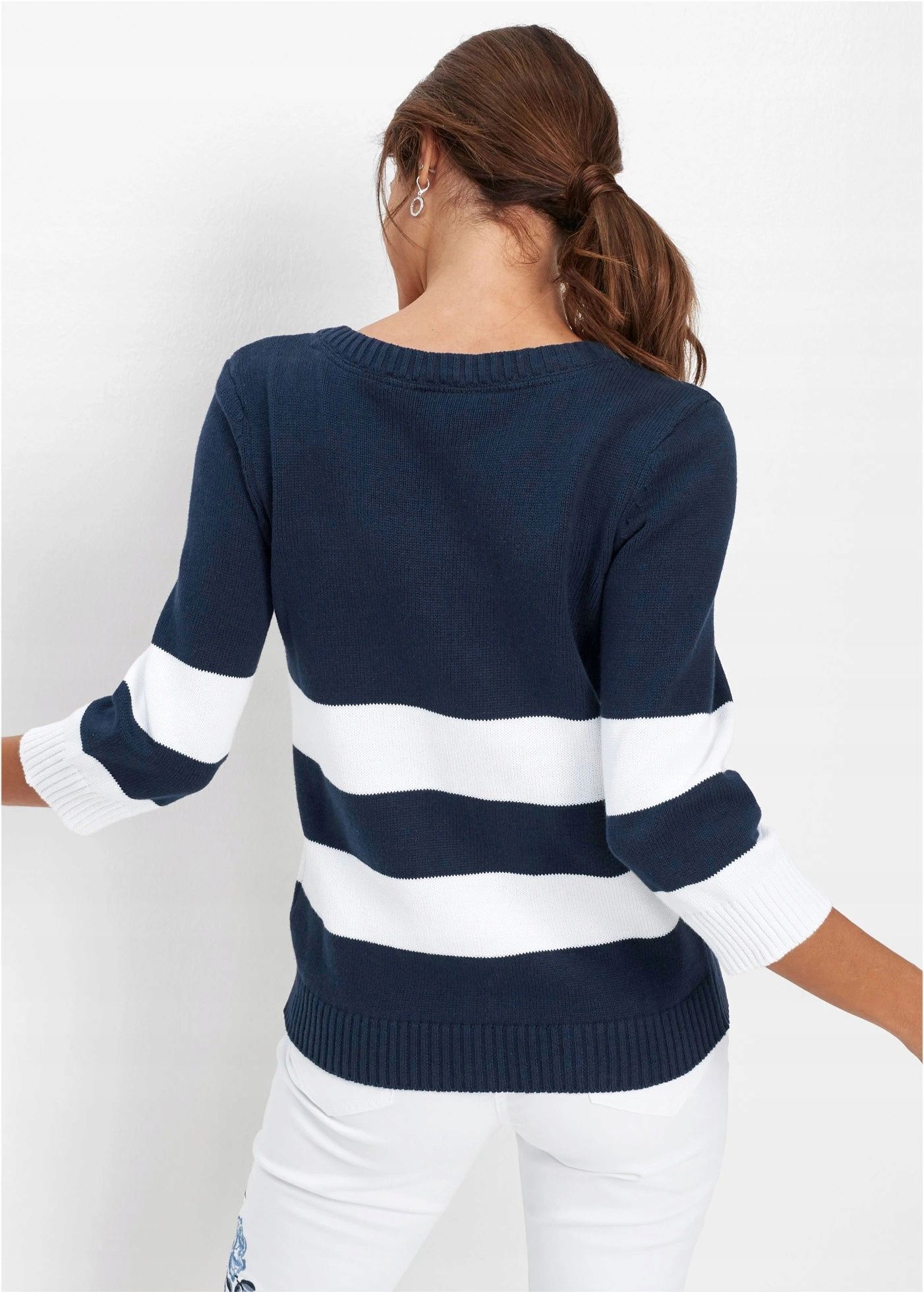 B.P.C sweter rozpinany w paski biało-granatowy ^48/50