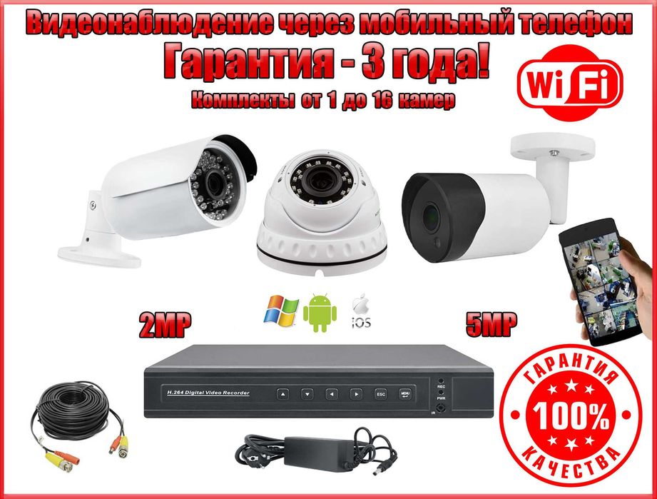 Комплект IP WIFI FULLHD видеонаблюдения камера спостереження УСТАНОВКА