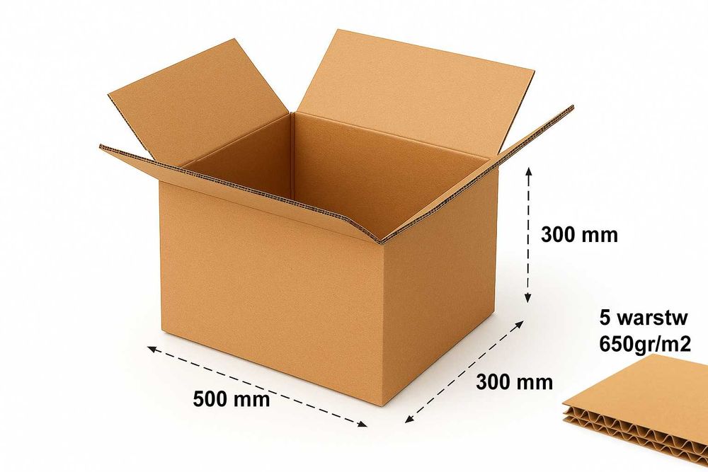 karton 500x300x300 5-warstwowy 650gr/m2 klapowy, wysyłka, pudełko 1szt