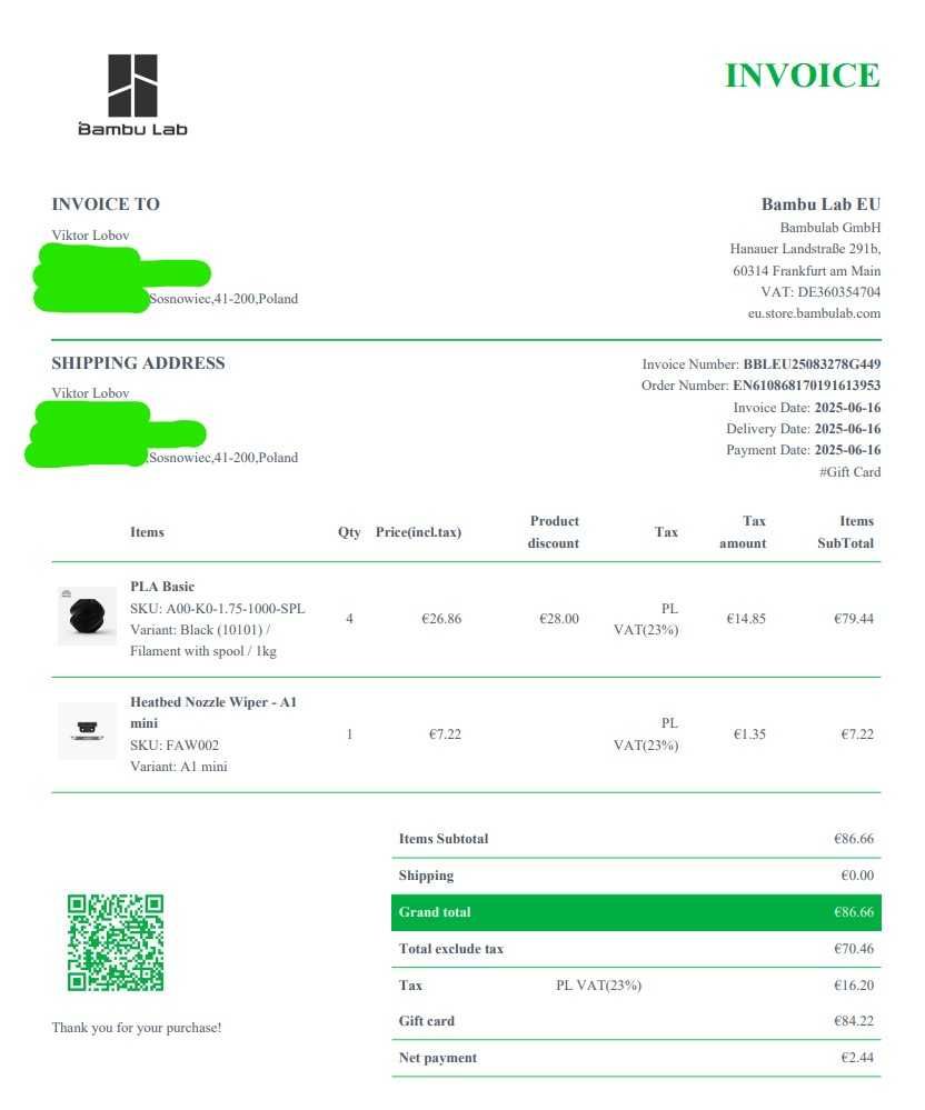 4 szt. Filament Bambu Lab PLA Basic - Black, 1kg with spool, Original