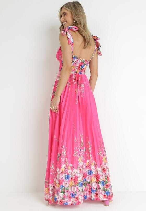 Różowa fuksjowa suknia wieczorowa balowa weselna róż S