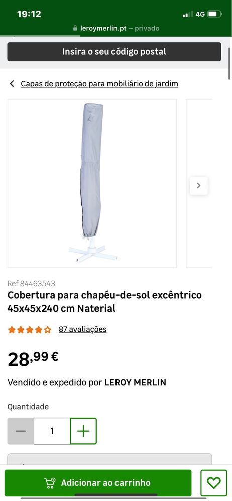 Chapeu de sol NATERIAL D290CM