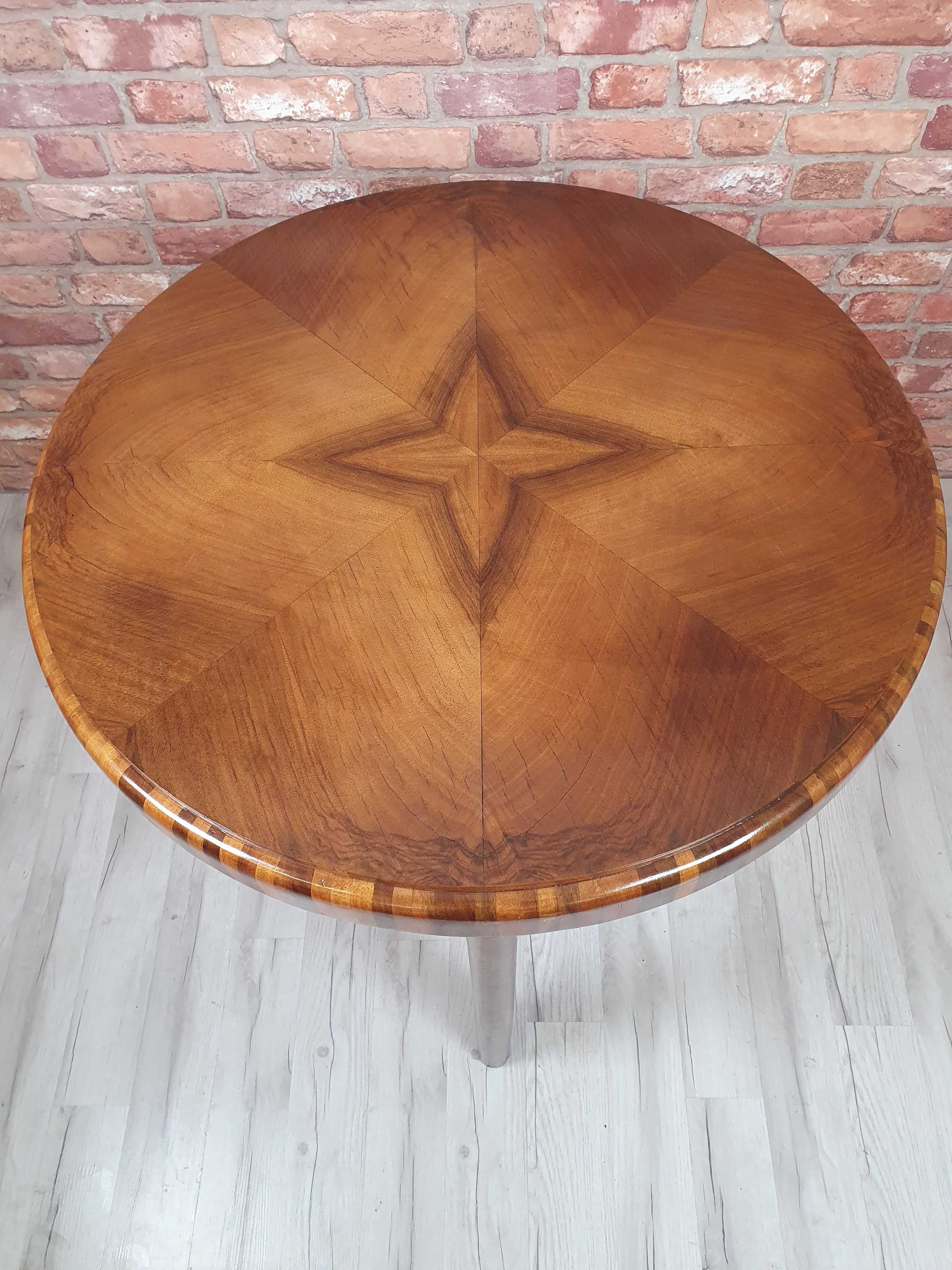 Odnowiony stół orzechowy,stolik okrągły art deco, fi75