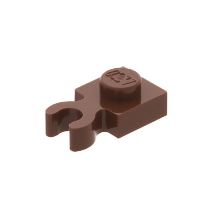 LEGO 4085d Płytka, mod. 1x1 z klipsem Open O Reddish Brown 1szt
