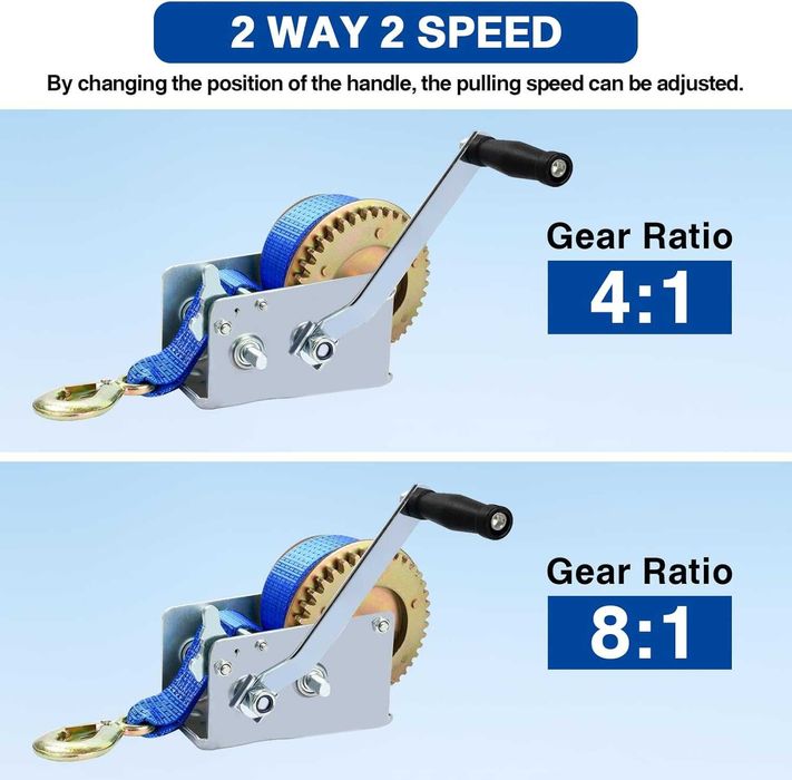 FreeTec ręczna wciągarka z niebieskim poliestrem 10 m 2500 lbs 1130kg