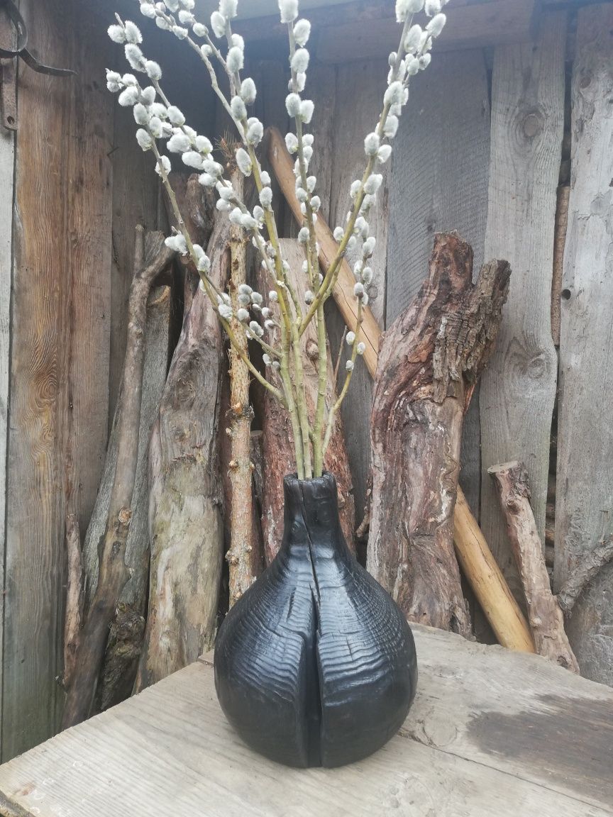 Wazon drewniany, wazon na susz, trawy pampasowe