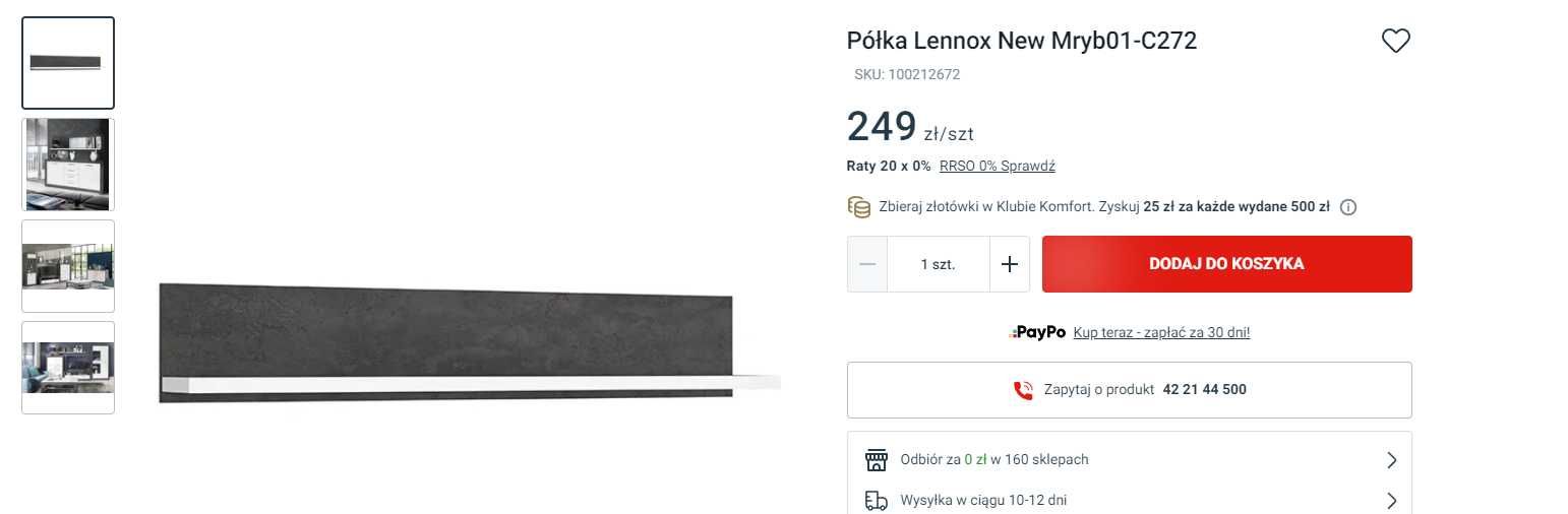 Półka wisząca LENNOX NEW Mryb01-C272 - stan idealny