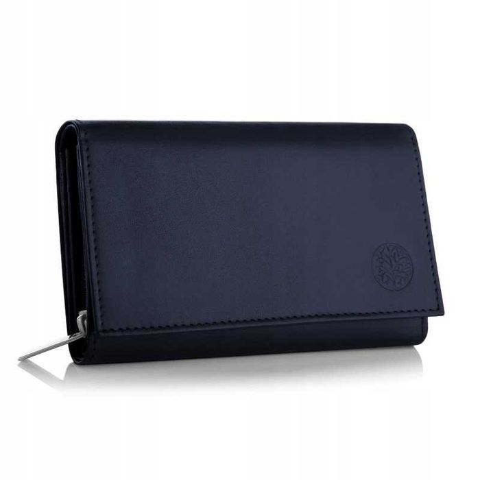 BETLEWSKI Skórzany Portfel Damski Elegancki Granatowy Prezent Pudełko