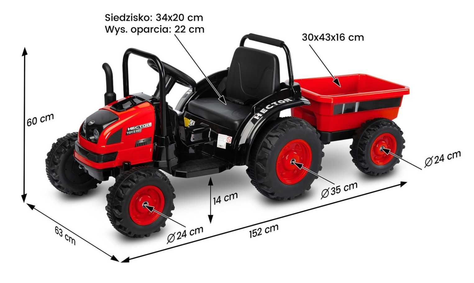 Pojazd na akumulator z pilotem TRAKTOR HECTOR red z przyczepką wywrot
