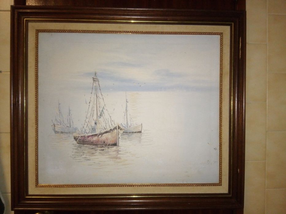 Marinha- assinada S.D. - antiga pintura em óleo sobre tela com moldura