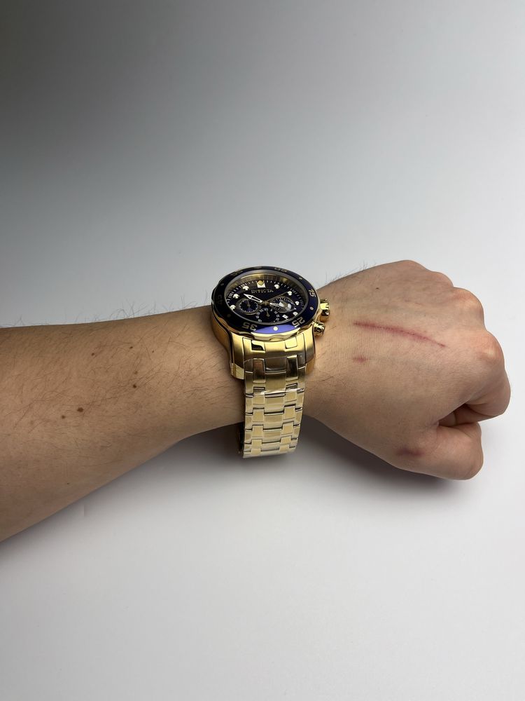Invicta 0073, золотистий чоловічий годинник інвітка, хронограф