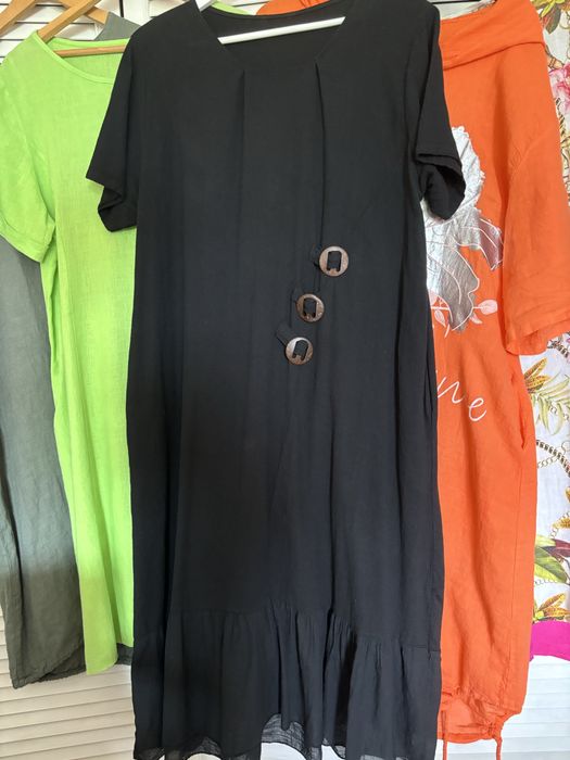 Sukienka len 100%,czarna,,nowa,r.46/48