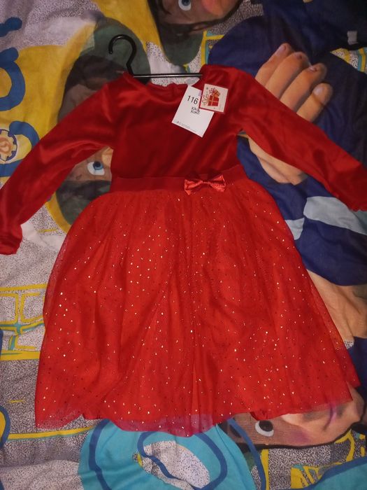 Nowa sukienka 116 dla dziewczynki welur tiul czerwona święta mikołaj