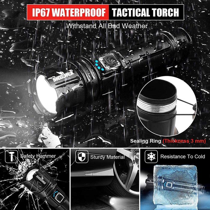 Lanterna LED de alta potência, 10.000 lumens, tática militar