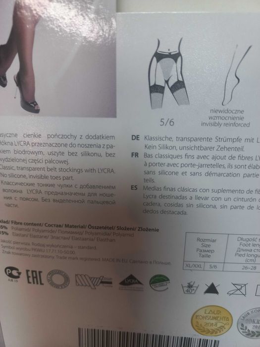 Białe pończochy do pasa Plus Size cienkie rozm. XL-XXL
