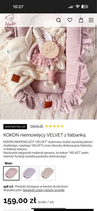 Kokon niemowlęcy VELVET z falbanką