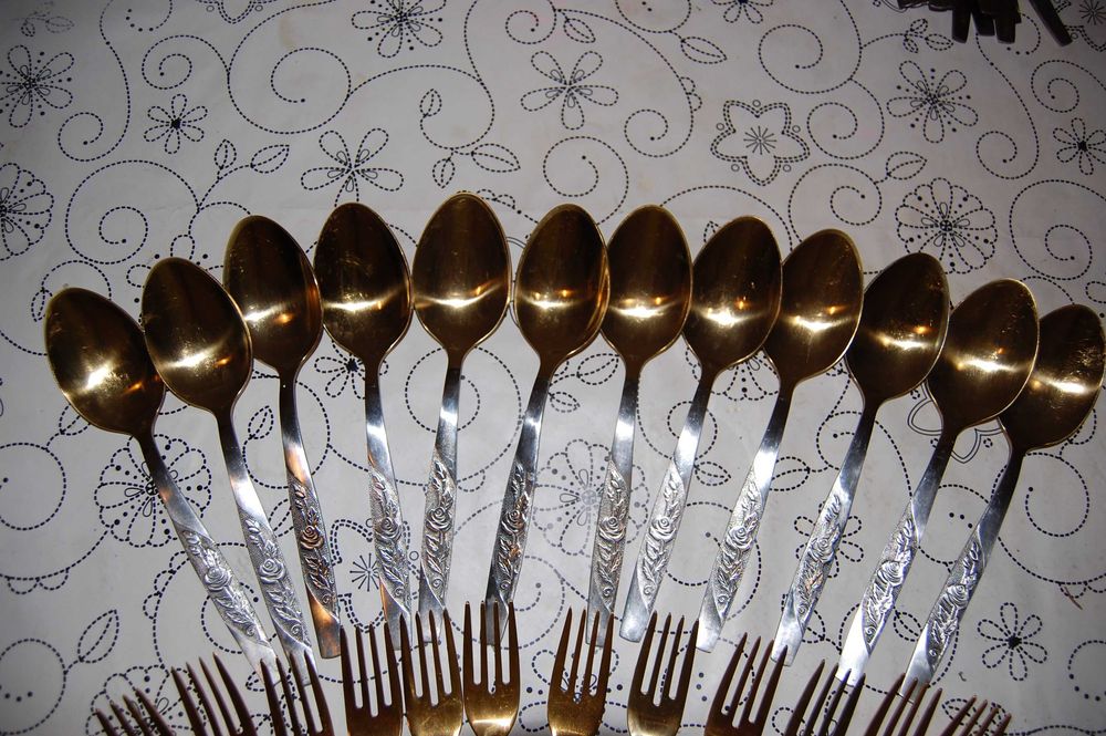 Stare, rosyjskie, sygnowane sztućce - Róża- 24 sztuki