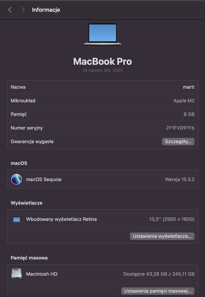 Macbook Pro M2 2022 8gb