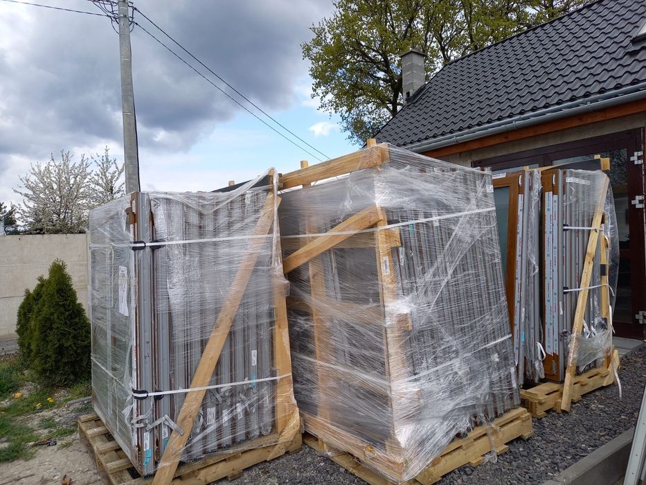 Nowe okno złoty dąb dwuskrzydłowe 144x164 pcv energooszczędne DOWÓZ CA