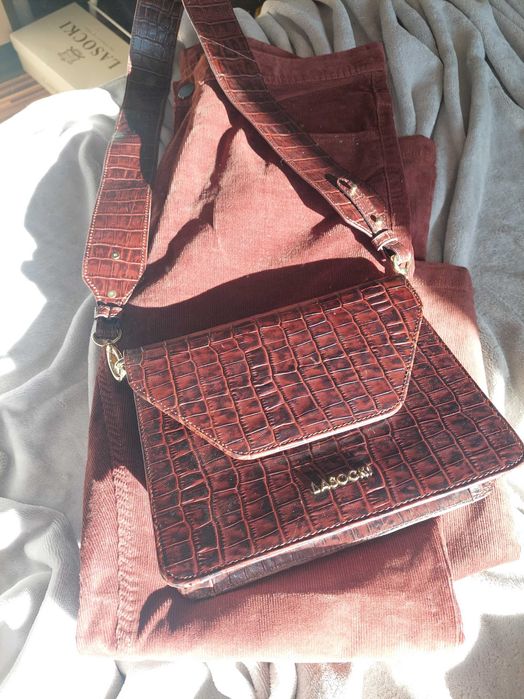 Torebka listonoszka lasocki czekoladowa skóra naturalna