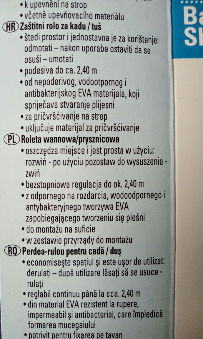 Roleta prysznicowa wannowa