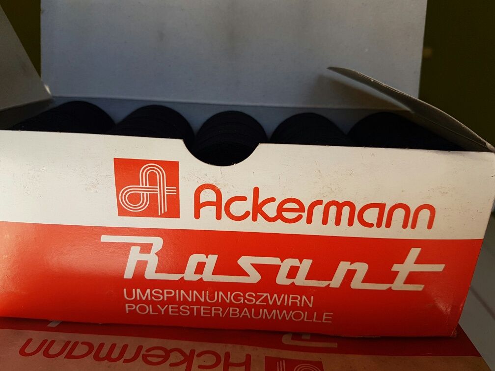 Grubość 75 nici nitki krawieckie Ackermann Rasant czarne 20 kartoniki