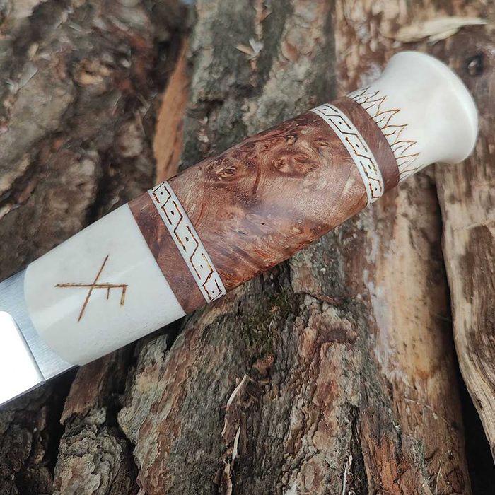 Нож финка "Пуукко", рог, N690, карельская береза