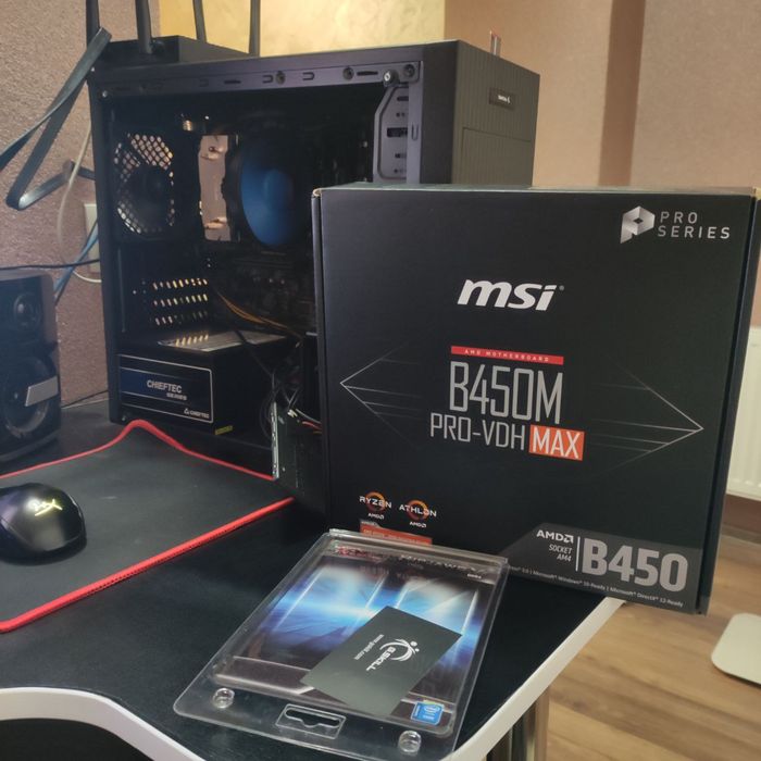 Комплект msi b450m-vdh max, ryzen 5 PRO 2400GE, deepcool gammaxx 200t
